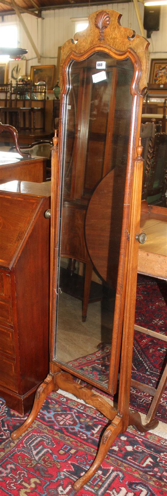 Walnut cheval mirror